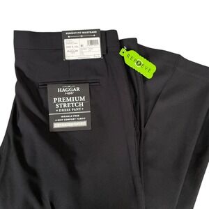 New Haggar Premium Stretch‎ Dress Pant Mens 38x32 Black Straight Fit Flat Front